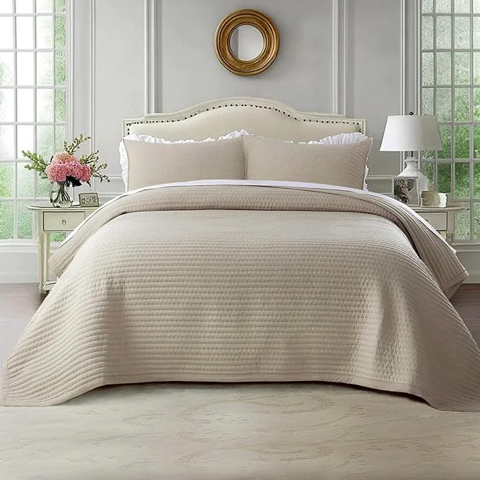 Optimized KASENTEX Oversized Queen Quilt Set 102 quot x106 quot – Soft Washed 3-Layer Lightweight Bedspread Minimalist Nordic Design All-Season Spring amp Summer Quilt Set 1 Quilt 2 Pillow Shams Light Taupe Crafted
