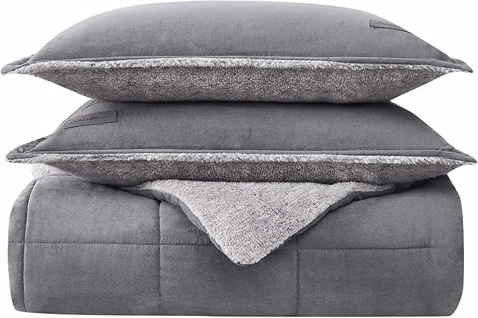 User-Friendly Eddie Bauer – Queen Comforter Set Microsuede Bedding with Soft Sherpa Reverse 3 Piece Bed Set with Matching Pillowcases Sherwood Grey Clean