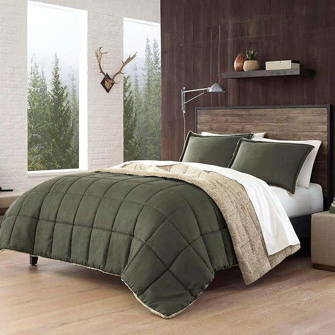 Top-Quality Eddie Bauer – Queen Comforter Set Microsuede Bedding with Soft Sherpa Reverse 3 Piece Bed Set with Matching Pillowcases Sherwood Green Official