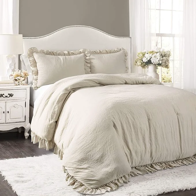 Professional Lush Decor Reyna Ruffle Comforter Set Full Queen Wheat 3 Piece Cozy Bedding Set Premium Material