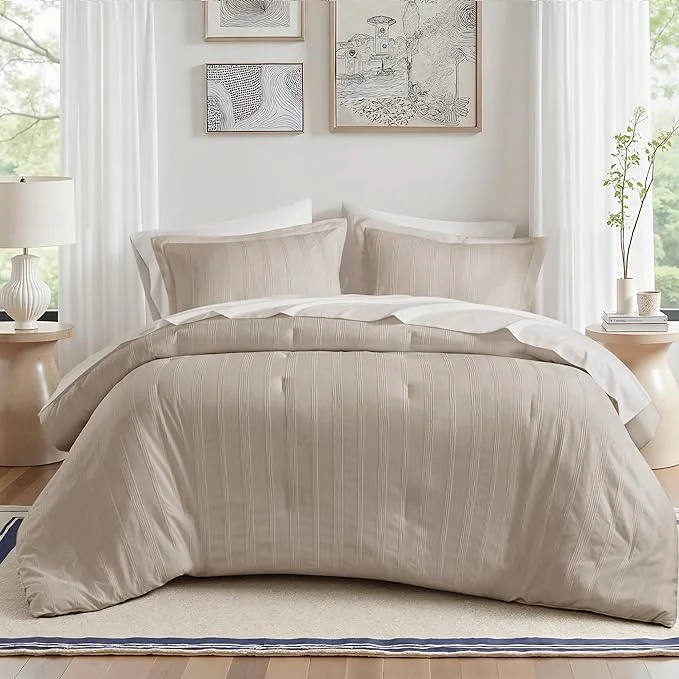 Healthy Madison Park Essentials Striped Comforter Set King 7 Pieces Modern Minimalist Jacquard Bedding Set for All Season Bed in A Bag with Sheet Set and Soft Brushed Reverse Lightweight Neutral Optimized