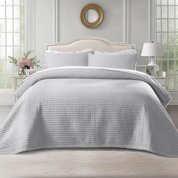 Quality KASENTEX King XL Quilt Set 108 quot x98 quot – Soft Washed 3-Layer Lightweight Bedspread Minimalist Nordic Design All-Season Spring amp Summer Quilt Set 1 Quilt 2 Pillow Shams Gull Convenient