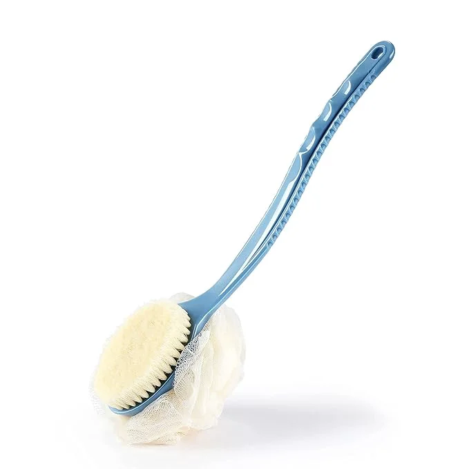Durable Shower Body Brush with Bristles and Loofah Back Scrubber Bath Mesh Sponge with Clean