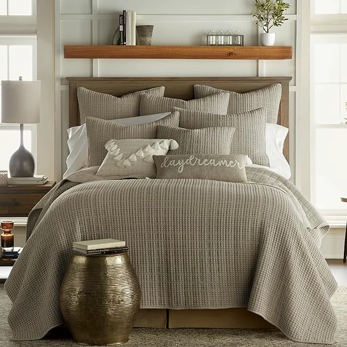 Fine Levtex Home Mills Waffle King Cal King Quilt Set 106x92in with 2 Pillow Shams 36x20in – Taupe – Cotton Waffle King Size Quilt Bedding Set – Lightweight Soft Pre-Washed Enhanced