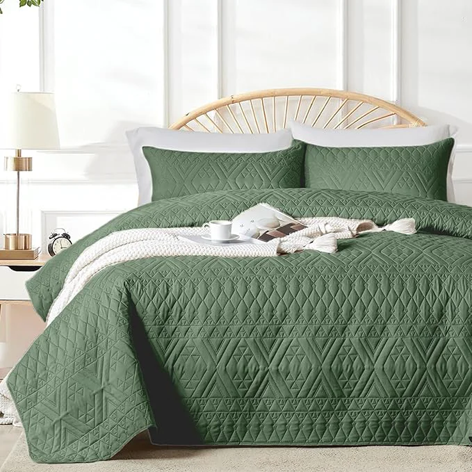 Exceptional akkialla Twin Size Quilt Bedding Set Green Lightweight Microfiber Soft Bedspreads Modern Style Geoetric Pattern Coverlet Set for All Seasons 2 Piece 1 Quilt 1Pillow Sham Secure