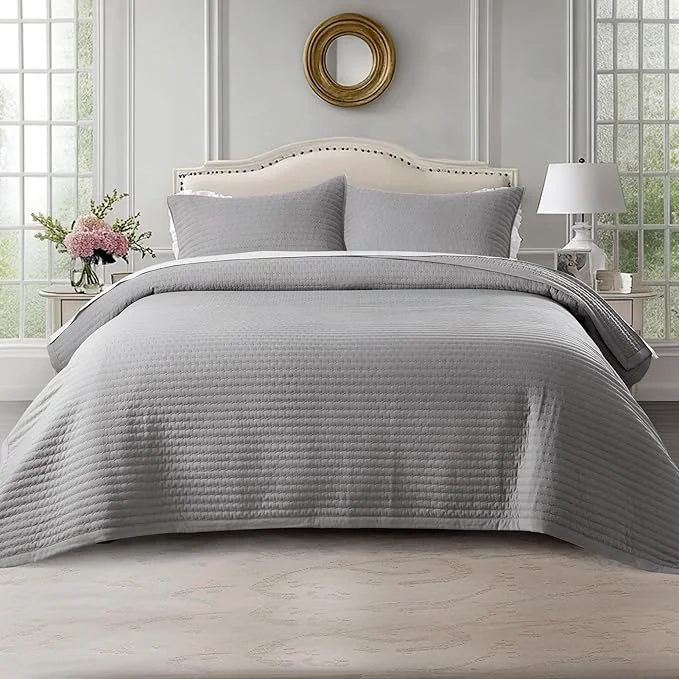 First-Class Oversized King Quilt Set 112 quot x106 quot – Soft Washed 3-Layer Lightweight California King Bedspread Minimalist Nordic Design All-Season Spring amp Summer Quilt Set 1 Quilt 2 Pillow Shams Solid Grey Advanced