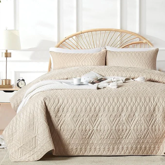 Fine Crafted akkialla Twin Size Quilt Bedding Set Beige Lightweight Microfiber Soft Bedspreads Modern Style Geoetric Pattern Coverlet Set for All Seasons 2 Piece 1 Quilt 1Pillow Sham