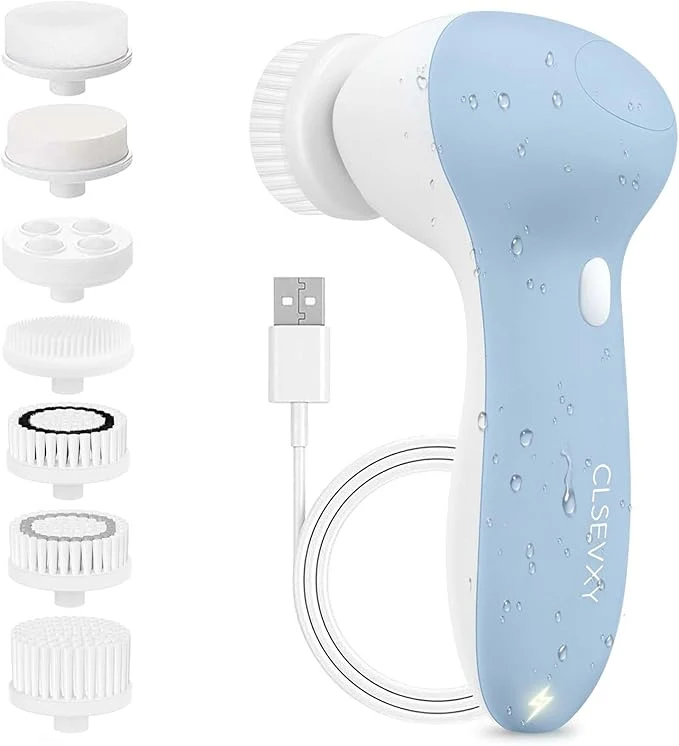 Comfortable Rechargeable Facial Cleansing Spin Brush Set Natural