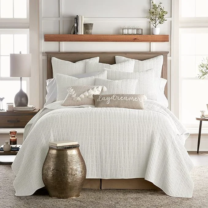 Flexible Levtex Home Mills Waffle Full Queen Quilt Set 88x92in with 2 Pillow Shams 26x20in – Cream – Cotton Waffle Full Queen Size Quilt Bedding Set – Lightweight Soft Pre-Washed Smart