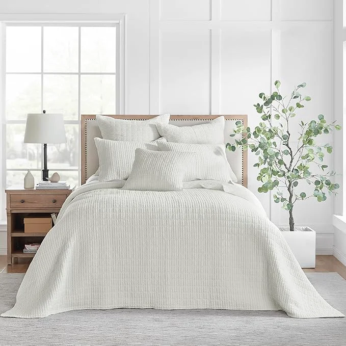 Long-Lasting Levtex Home Mills Waffle Queen Bedspread Set 106x106in with 2 Pillow Shams 26x20in – Cream – Cotton Waffle Queen Size Bedspread Set – Lightweight Soft Pre-Washed Fast