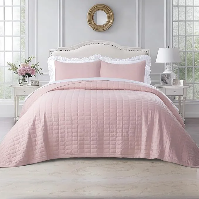 Next-Generation KASENTEX Queen Quilt Set 90 quot x90 quot – Soft Washed 3-Layer Lightweight Bedspread Minimalist Nordic Design All-Season Spring amp Summer Quilt Set 1 Quilt 2 Pillow Shams Blush Pink Dependable