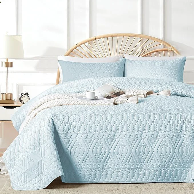 Selected akkialla Full Queen Size Quilt Bedding Set Sky Blue Lightweight Microfiber Soft Bedspread Modern Style Geoetric Pattern Coverlet Set for All Seasons 3 Piece 1 Quilt 2 Pillow Shams Innovative