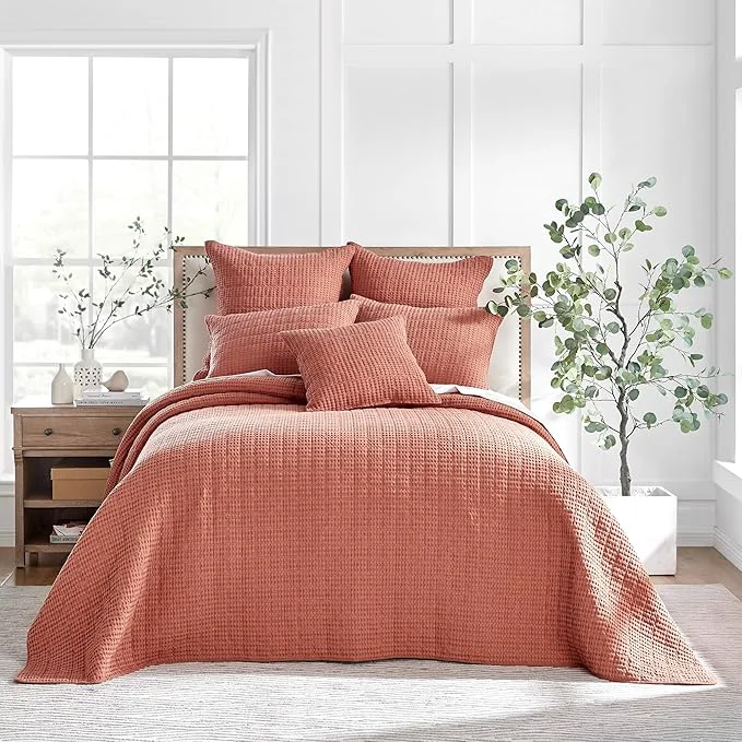 High-Quality Levtex Home Mills Waffle Twin Bedspread Set 84x104in with 1 Pillow Sham 26x20in – Adobe – Cotton Twin Size Bedspread Set – Lightweight Soft Pre-Washed Proven