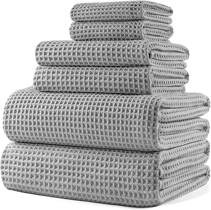 Excellent POLYTE 430 GSM Microfiber Quick Dry Lint Oversize Bath Towel Set 6 Piece Green