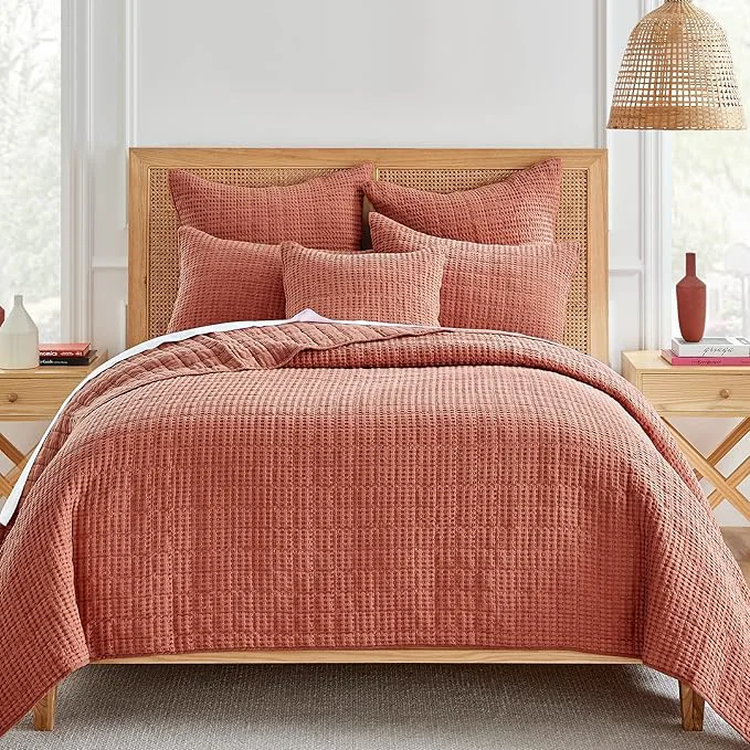 Carefully Designed Levtex Home Mills Waffle Full Queen Quilt Set 88x92in with 2 Pillow Shams 26x20in – Adobe – Cotton Full Queen Size Quilt Bedding Set – Lightweight Soft Pre-Washed Clean