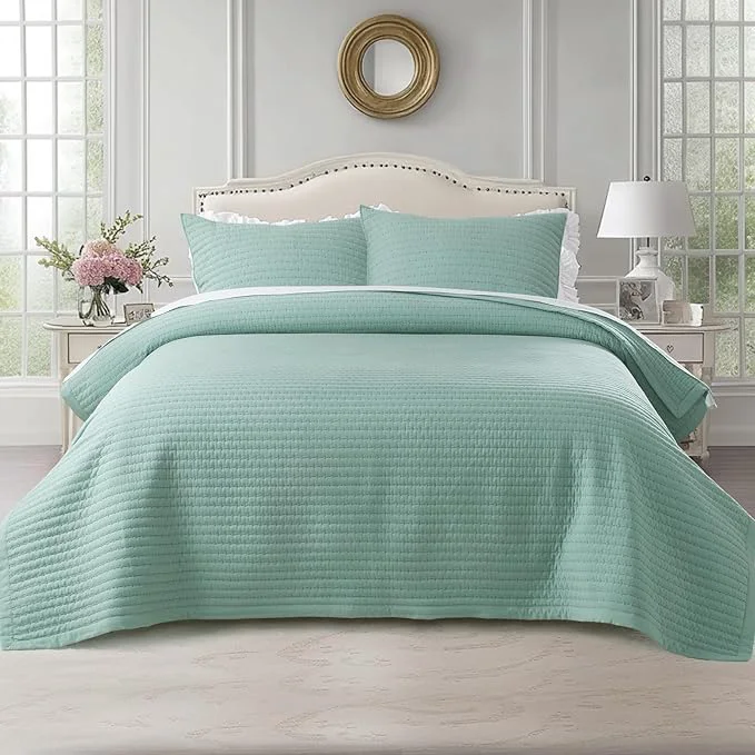 Quality KASENTEX Queen Quilt Set 90 quot x90 quot – Soft Washed 3-Layer Lightweight Bedspread Minimalist Nordic Design All-Season Spring amp Summer Quilt Set 1 Quilt 2 Pillow Shams Green