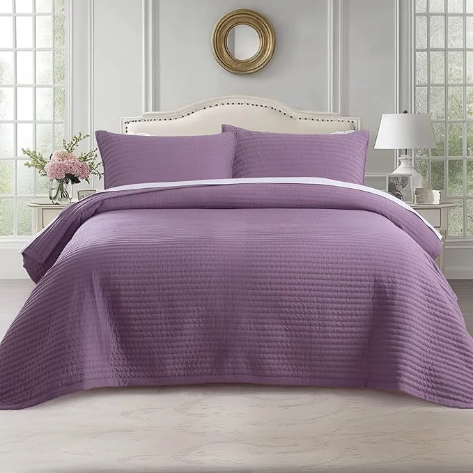 Advanced KASENTEX King XL Quilt Set 108 quot x98 quot – Soft Washed 3-Layer Lightweight Bedspread Minimalist Nordic Design All-Season Spring amp Summer Quilt Set 1 Quilt 2 Pillow Shams Grape Jam Purple Flexible