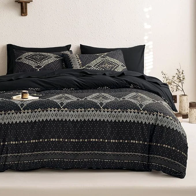 Luxury Wake In Cloud – Boho Comforter Set Farmhouse Bohemian Western Aztec Neutral Aesthetic Soft Lightweight Bedding 3 Pieces Charcoal Black Queen Size Minimalist