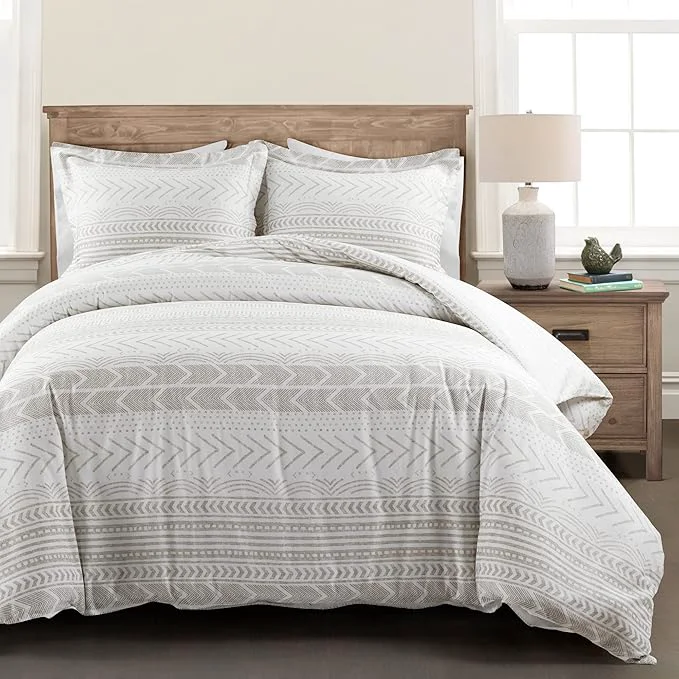 Soft Lush Decor Hygge Geo Reversible 3 Piece Cotton Duvet Set Full Queen Taupe amp White Solid
