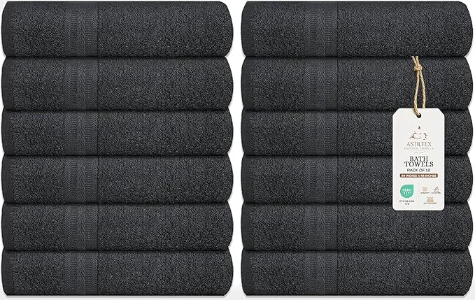 Superior Medium Bath Towels Bulk Set of 12 – Cotton Terry – 24 x 48 – Quick Dry Unique