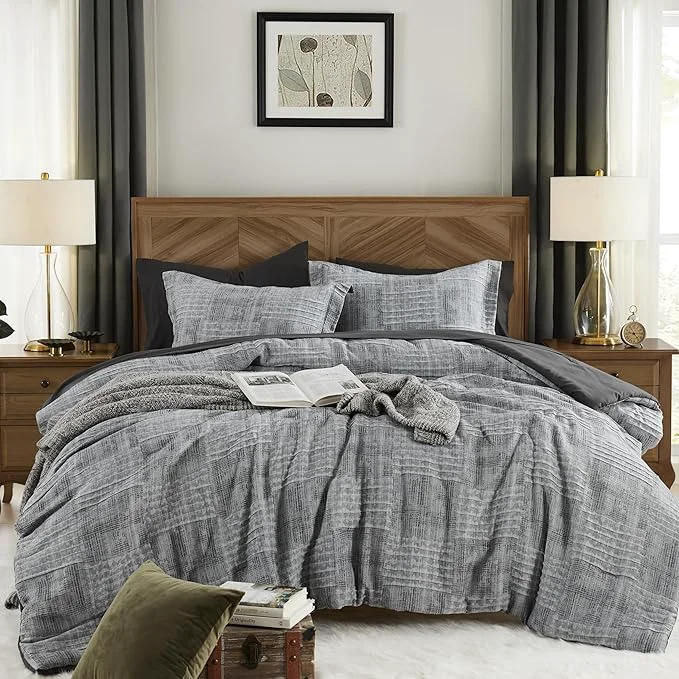 Smart MaiRêve Charcoal Grey Full Comforter Set Textured Design Grey Crinkle Bed in A Bag Full Size Full Comforter Set with 7 Pieces with Comforter Sheets Pillowcases amp Shams 80 quot x 90 quot Casual