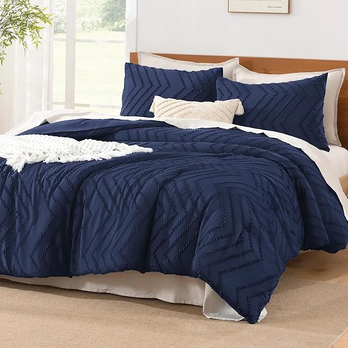 High-Performance Litanika Comforter Super King Size Set Indigo 3 Pieces Chevron Tufted Solid Bedding Comforter Sets Fluffy Bed Set Effective