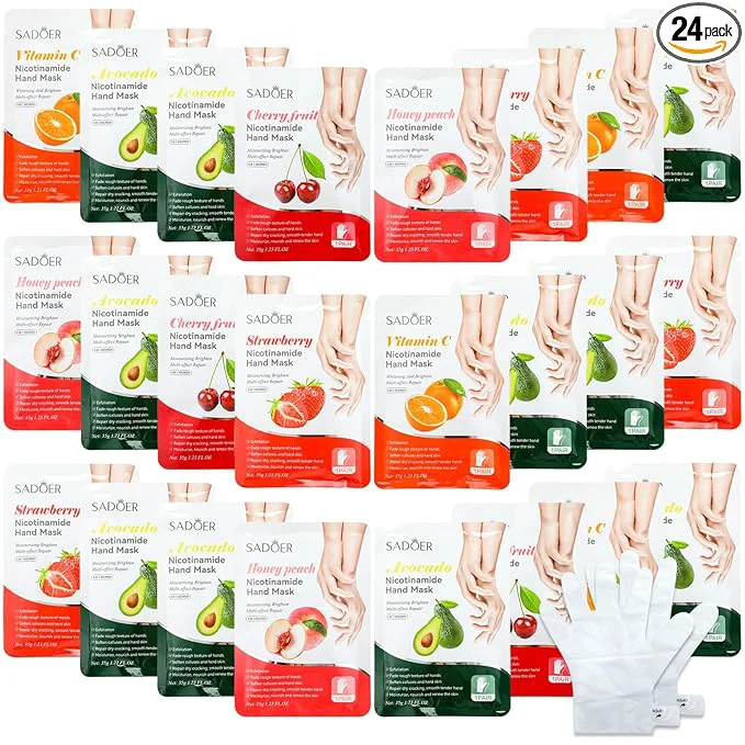 Soft 24 Pcs Fruits Beauty Hand Mask Bulk Hydrating Hand Moisturizing Gloves Durable