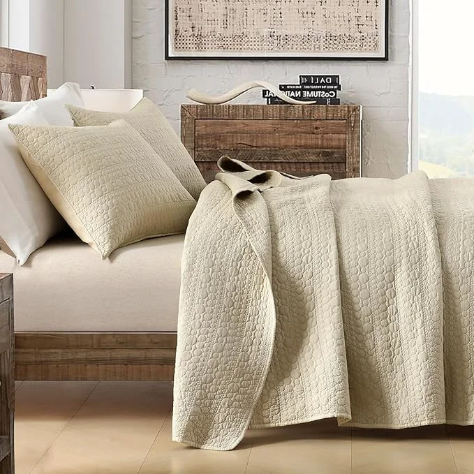 Responsible HORIMOTE HOME Quilt Set King Size Brich Beige Classic Geometric Spots Stitched Pattern Pre-Washed Microfiber Chic Rustic Look Ultra Soft Lightweight Quilted Bedspread for All Season 3 Pieces Exclusive