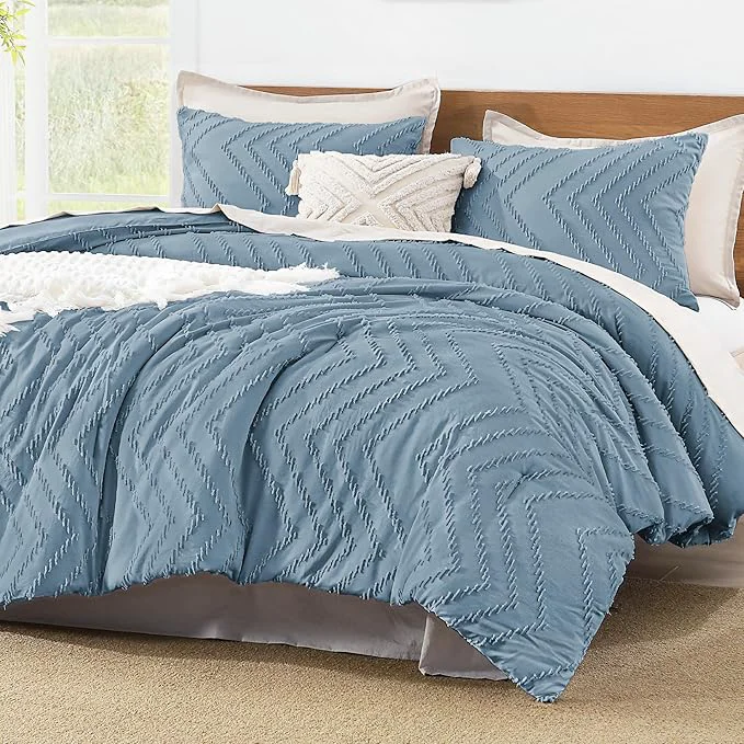 Classic Litanika King Comforter Set Grayish Blue 3 Pieces Lightweight Tufted Solid Bedding Sets Down Comforter Fluffy Bed Set Gift Choice Comfortable