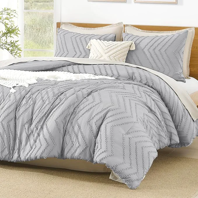Environmentally Friendly Litanika Light Grey California King Comforter Set 3 Pieces Cal King Oversized Chevron Tufted Bedding Comforter Sets Fluffy Bed Set 104x96In Comforter amp 3 Pillowcases Soft
