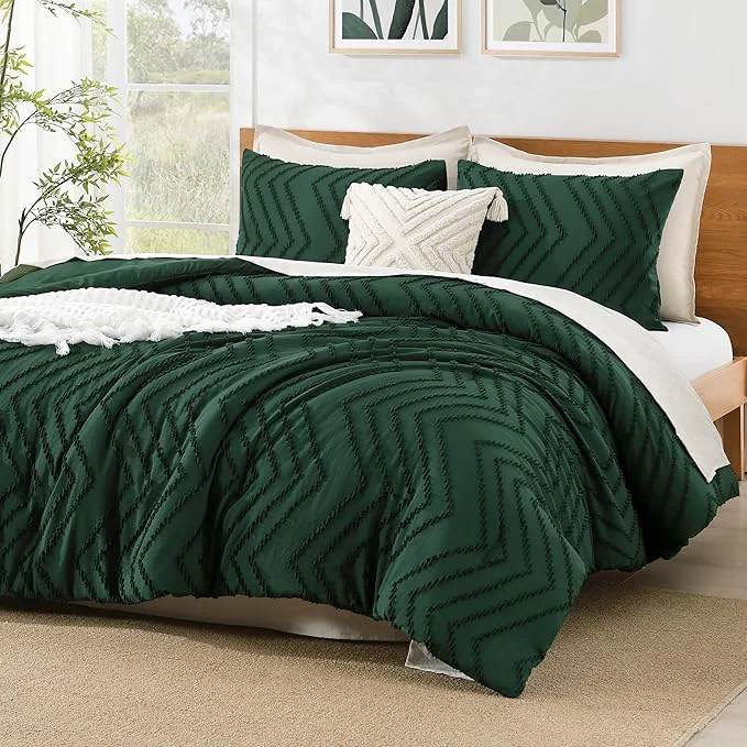 Sustainable Litanika Oversized King Comforter Set Super King Plus Size 128×120 3 Pieces Dark Emerald Green Chevron Tufted Solid Bedding Comforter Sets Fluffy Bed Set Contemporary