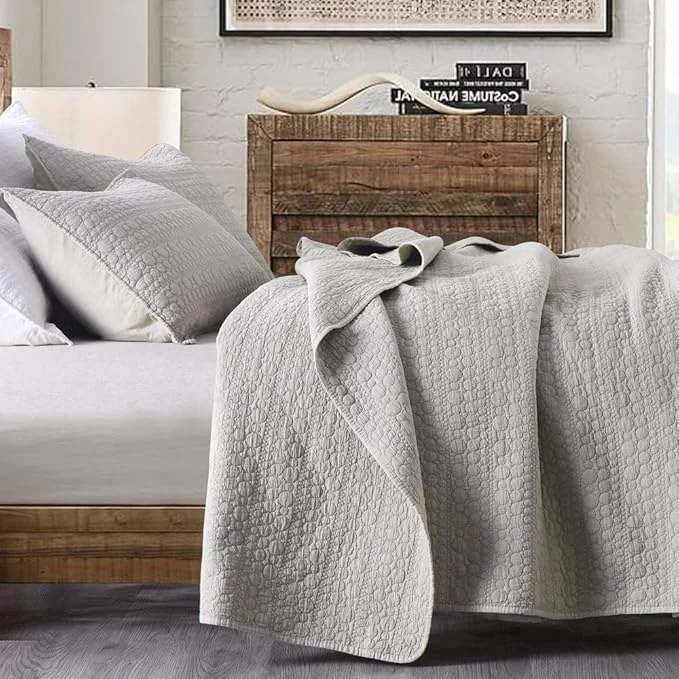 Official HORIMOTE HOME Quilt Set Twin Size Beige Classic Geometric Spots Stitched Pattern Stone-Washed Microfiber Chic Rustic Look Ultra Soft Lightweight Quilted Bedspread for All Season 2 Pieces High-Performance