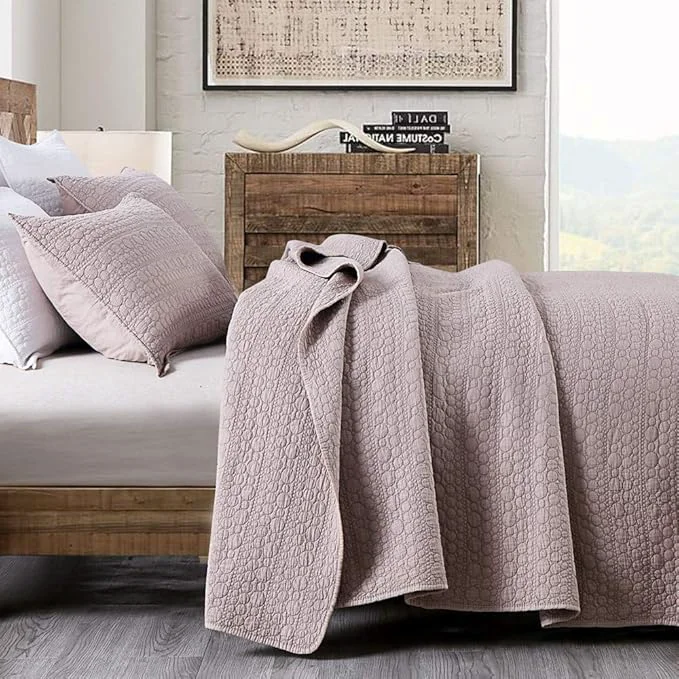 User-Friendly HORIMOTE HOME Quilt Set Queen Size Cameo Rose Classic Geometric Spots Stitched Pattern Stone-Washed Microfiber Chic Rustic Look Ultra Soft Lightweight Quilted Bedspread for All Season 3 Pieces Smooth