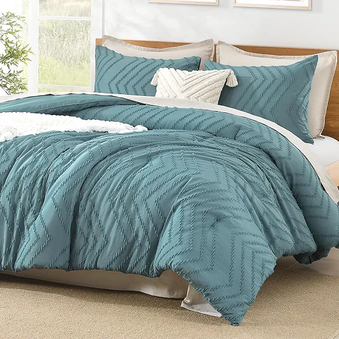 Solid Litanika Grayish Teal California King Size Comforter Set 3 Pieces Chevron Tufted Bedding Set amp Collections All Season Bed Set 104x96In Comforter and 2 Pillow Shams Convenient