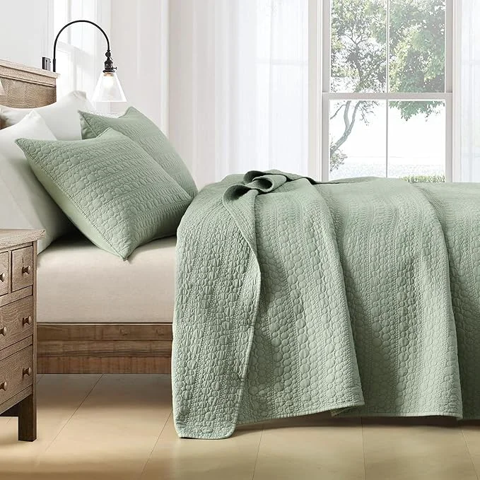 Detailed HORIMOTE HOME Quilt Set King Size Sage Green Classic Geometric Spots Stitched Pattern Pre-Washed Microfiber Chic Rustic Look Ultra Soft Lightweight Quilted Bedspread for All Season 3 Pieces Authentic