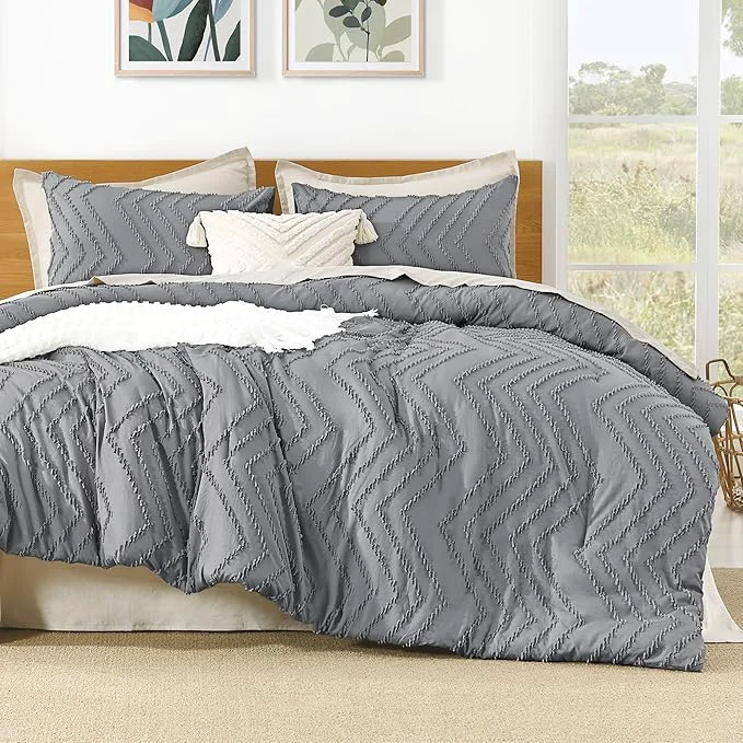 Organic Litanika California King Size Comforter Set Medium Gray 3 Pieces Chevron Tufted Bedding Set amp Collections All Season Bed Set 104x96In Comforter and 2 Pillow Shams Reusable