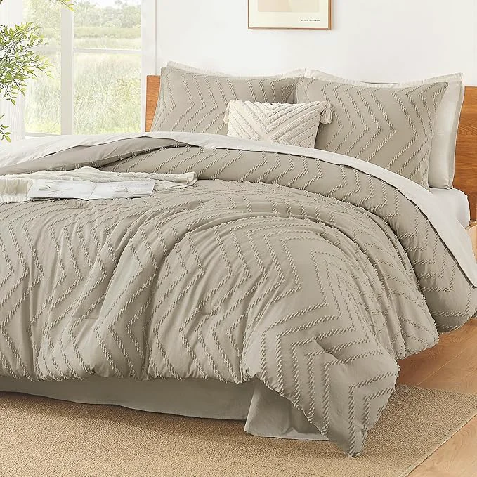 Professional Litanika Wheat Comforter California King Size Set 3 Pieces Cal King Oversized Chevron Tufted Solid Bedding Comforter Sets Fluffy Bed Set 104x96In Comforter amp 2 Pillowcases Practical