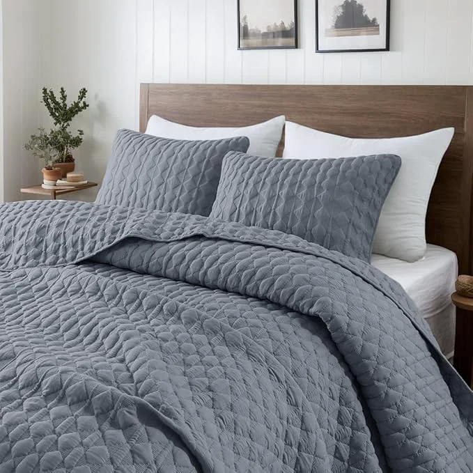 Smart WDCOZY Blue Oversized California Cal King Size Quilt Bedding Sets with 2 Pillow Shams Lightweight Soft Bedspread Coverlet Bed Cover for All Season 3 Pieces 116×106 inches World-Class