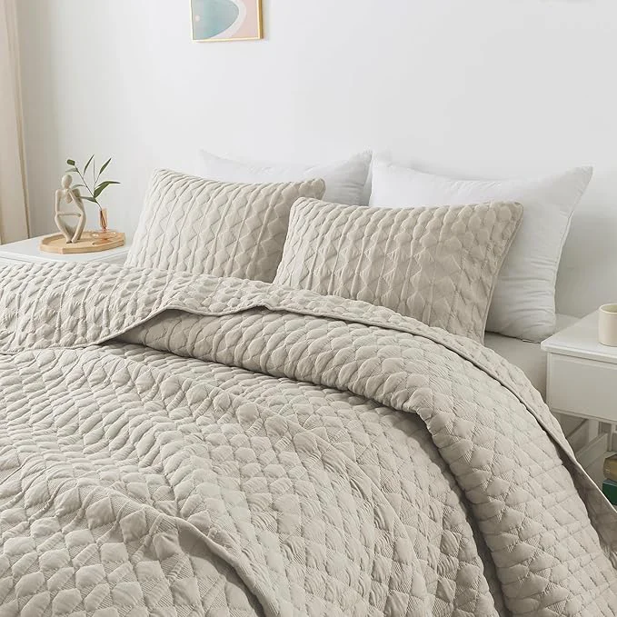 Solid WDCOZY Light Beige Oversized California Cal King Size Quilt Bedding Set with 2 Pillow Shams Lightweight Soft Bedspread Coverlet Bed Cover for All Season 3 Pieces 118×106 inches Advanced