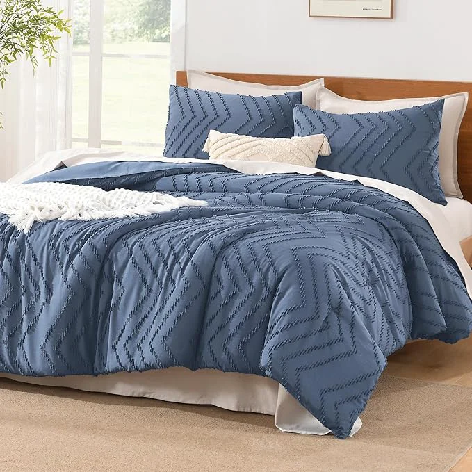 Original Design Litanika Ocean Blue Queen Size Comforter Sets 3 Pieces Lightweight Chevron Tufted Bedding Comforter Set Fluffy Down Comforter Bed Set Gift Choice 90x90In Comforter and 2 Pillowcases Official