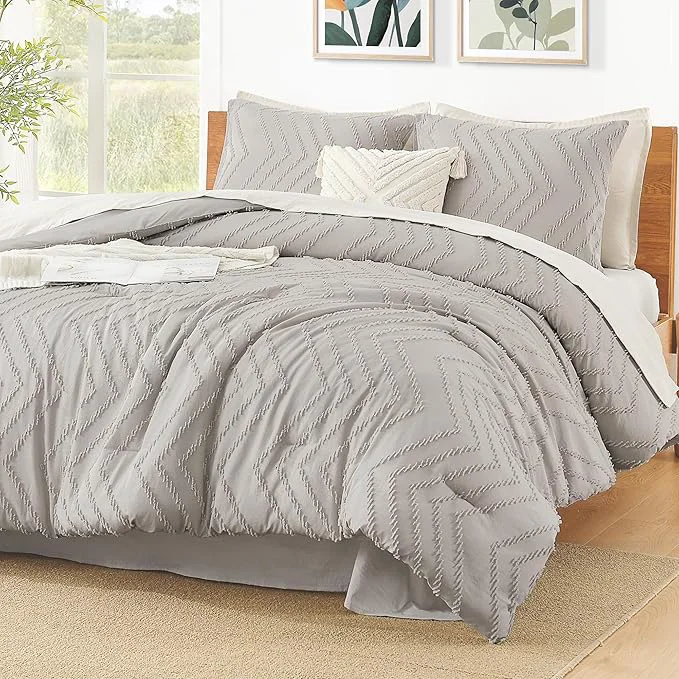 Crafted Litanika Linen California King Comforter Set 3 Pieces Cal King Oversized Chevron Tufted Boho Bedding Comforter Sets Fluffy Bed Set 104x96In Comforter amp 2 Pillowcases Convenient
