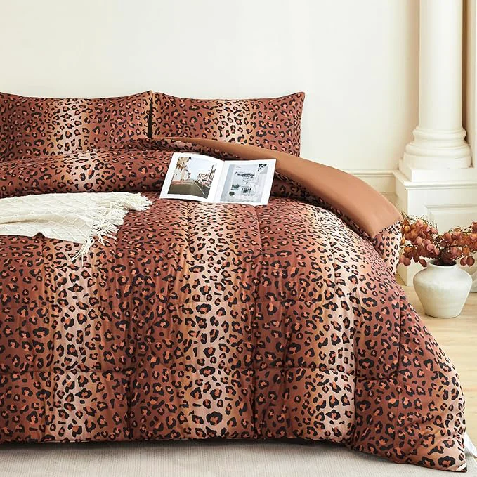 Flexible PERFEMET Leopard Print Comforter Set Full 3 Pieces Animal Cheetah Print Bedding Set with 2 Pillowcases Soft Fluffy Farmhouse Leopard Pattern Bed Set for All Season Brown Full Breathable