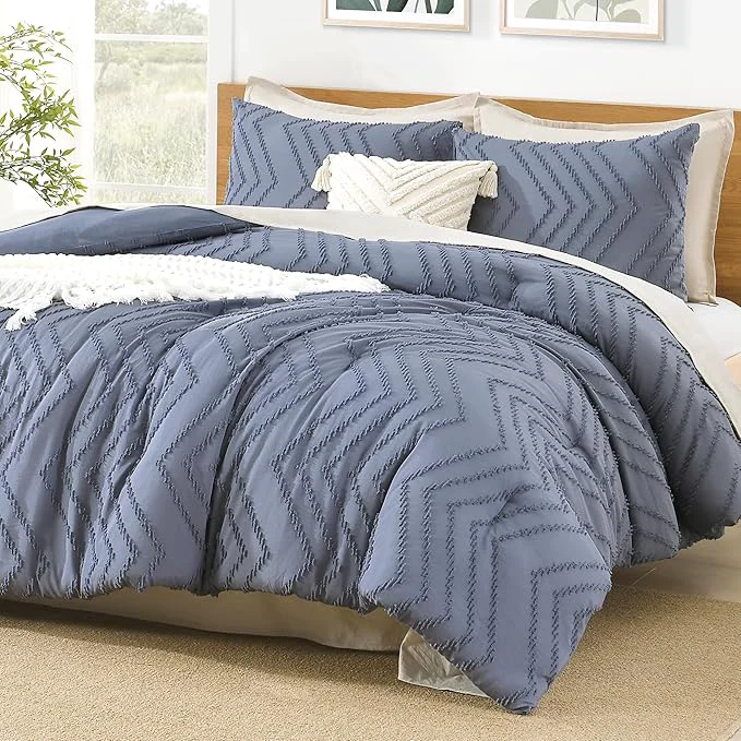 Secure Litanika Bluish Grey Queen Size Comforter Sets 3 Pieces Lightweight Chevron Tufted Bedding Comforter Set Fluffy Down Comforter Bed Set Gift Choice 90x90In Comforter and 2 Pillowcases Green