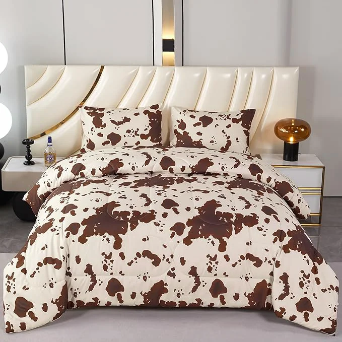Elite PERFEMET 3 Pieces Cow Print Queen Comforter Set Brown and Beige Teens Boys Girls Bedding Set Farmhouse Western Comforter Set for Queen Size Bed Beige Queen Pure