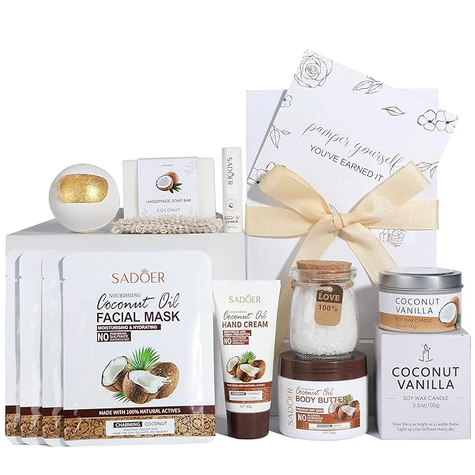 Eco-Friendly Coconut Spa Gifts for Women Birthday Self Care Kit Mothers Gifts Basket Thank Trendy