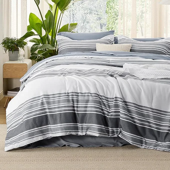 Proven Bedsure King Comforter Set 7 Pieces Dark Grey Striped Bedding Set for All Seasons Reversible Cationic Dyeing Bed in a Bag with Comforter Sheets Pillowcases amp Shams Professional
