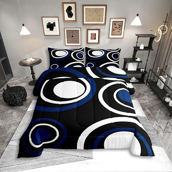 Healthy Erosebridal Black Blue Vortex Twin Bedding Sets for Adult Women Men Chic Geometric Abstract Mens Comforter Set Striped Aesthetic Circles Quilt Duvet Set Boho Modern Bedding Collections Selected