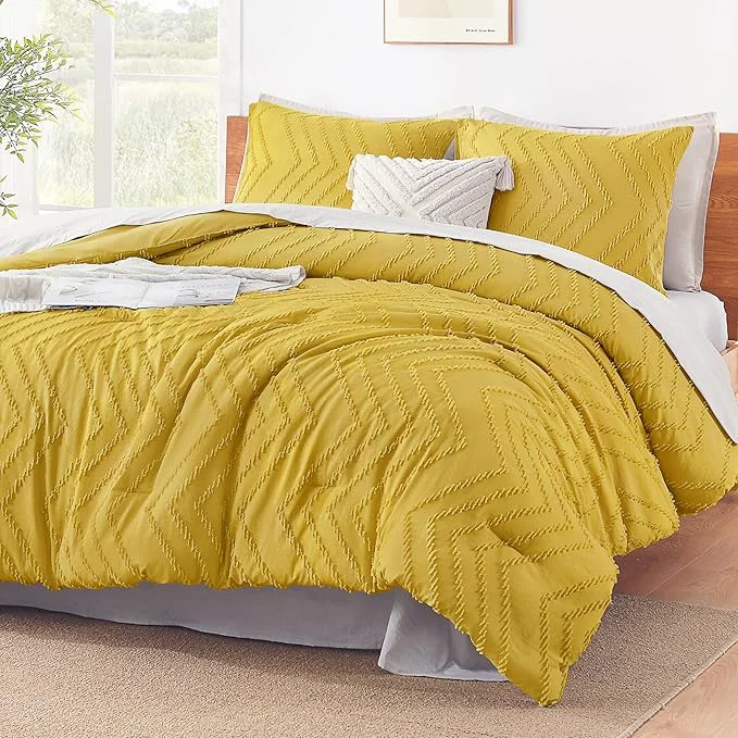 Soft Litanika Mustard Yellow Queen Size Comforter Sets 3 Pieces Lightweight Chevron Tufted Bedding Comforter Set Fluffy Down Comforter Bed Set Gift Choice Genuine