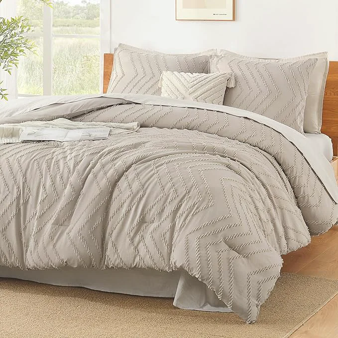 Verified Litanika Tannish Grey California King Comforter Set 3 Pieces Cal King Oversized Chevron Tufted Boho Bedding Comforter Sets Fluffy Bed Set 104x96In Comforter amp 2 Pillowcases Relaxed