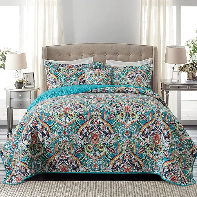 Effective BEDIFANY Cotton Quilt King Size – Lightweight King Size Quilt Bedding Set for a Comfortable Sleep – Reversible Bedspread 98 106 in with Boho Pattern 3 Pieces Detailed